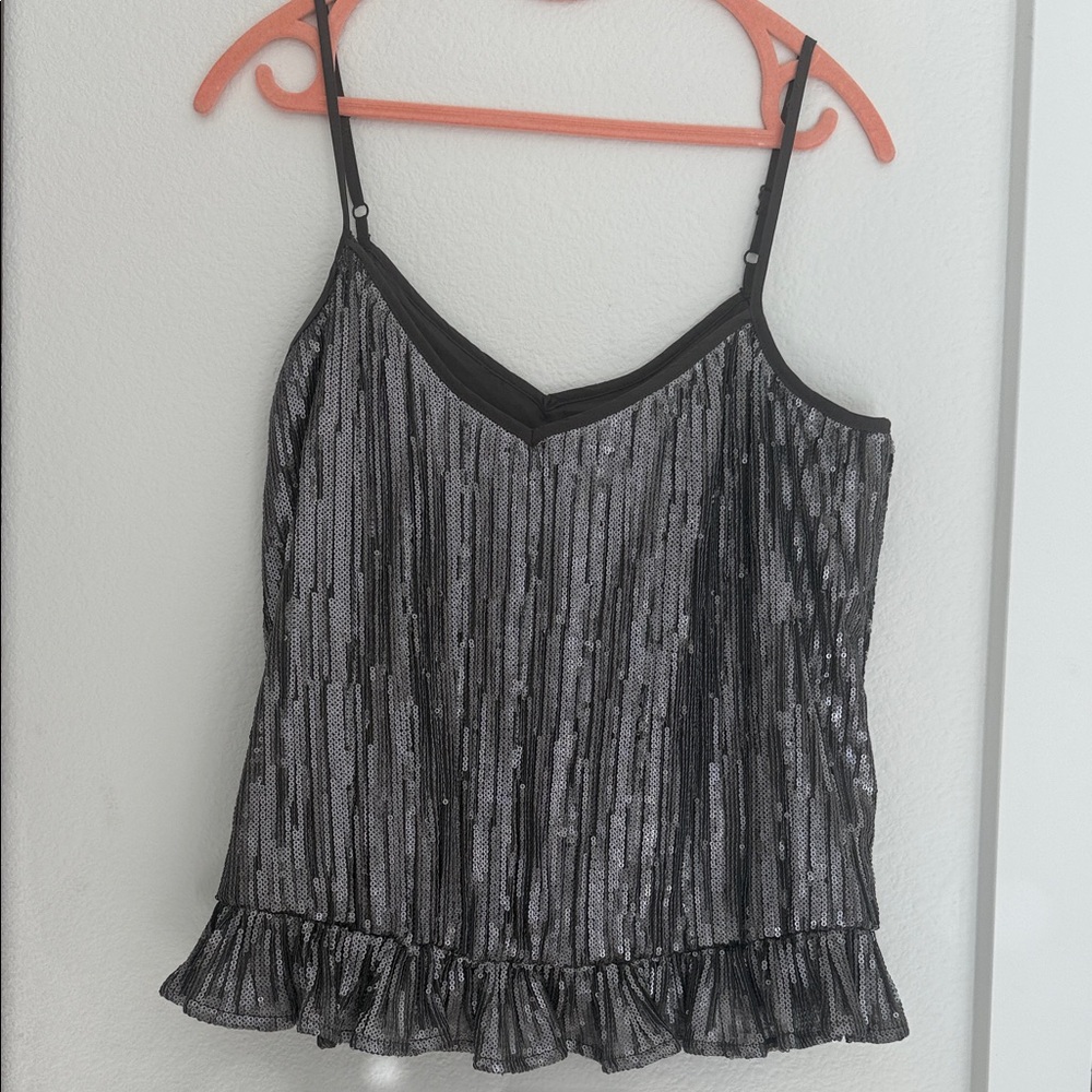 Anthropologie Metallic Sequin Grey Camisole